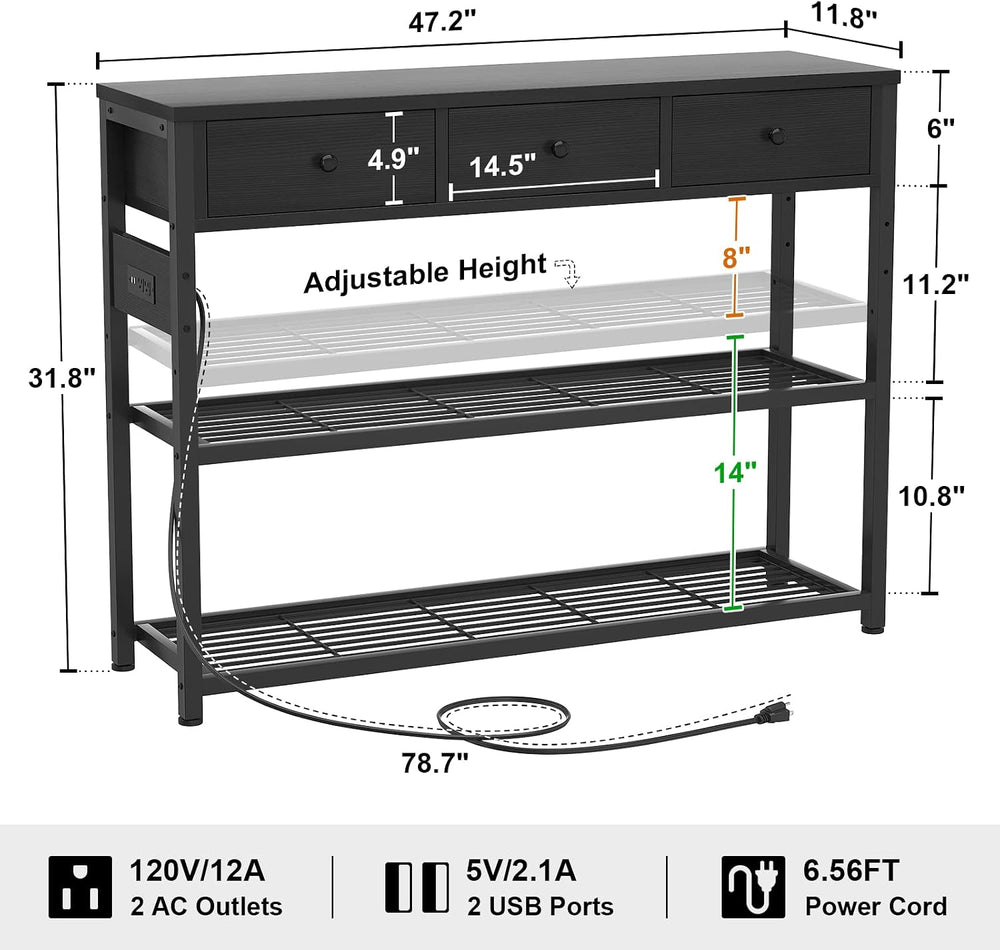 Ecopriso 47'' Entryway Table with Outlets and USB Ports, Console Tabl...