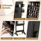 Giantex Standing Jewelry Armoire with Lighted Full Length Mirror, Lockable Jewelry Cabinet Organizer with 20 LED Lights, Adjustable Tilt, Large Storage for Earrings, Rings, Necklaces, Black