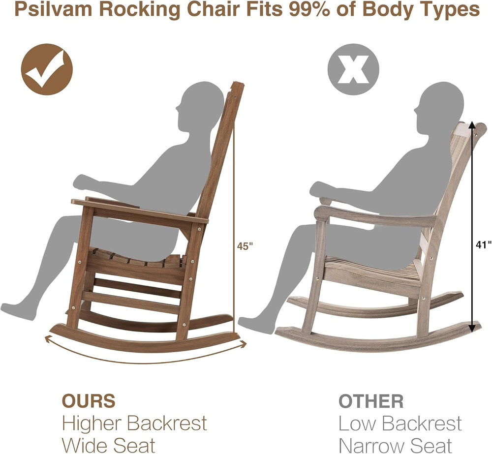 Psilvam Outdoor Rocking Chair Set of 2, Oversized Porch Rocker (Dark Brown)