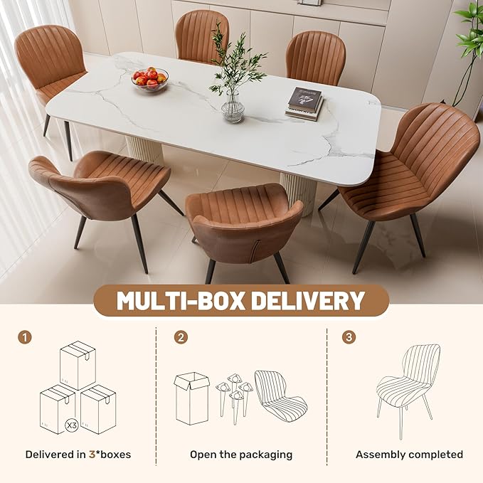 Nalupatio Dining Chairs Set of 6, Modern Dining Room Chairs Comfy Backrest Thick Upholstered Kitchen Chairs 19IN Height with Metal Legs Brown