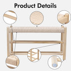 Solid Wood Entryway Bench with Shoe Storage, Rustic Oak Wood and Woven Design 31.5 Inch Long Seating for Living and Dining Rooms, 3-Tier Nature