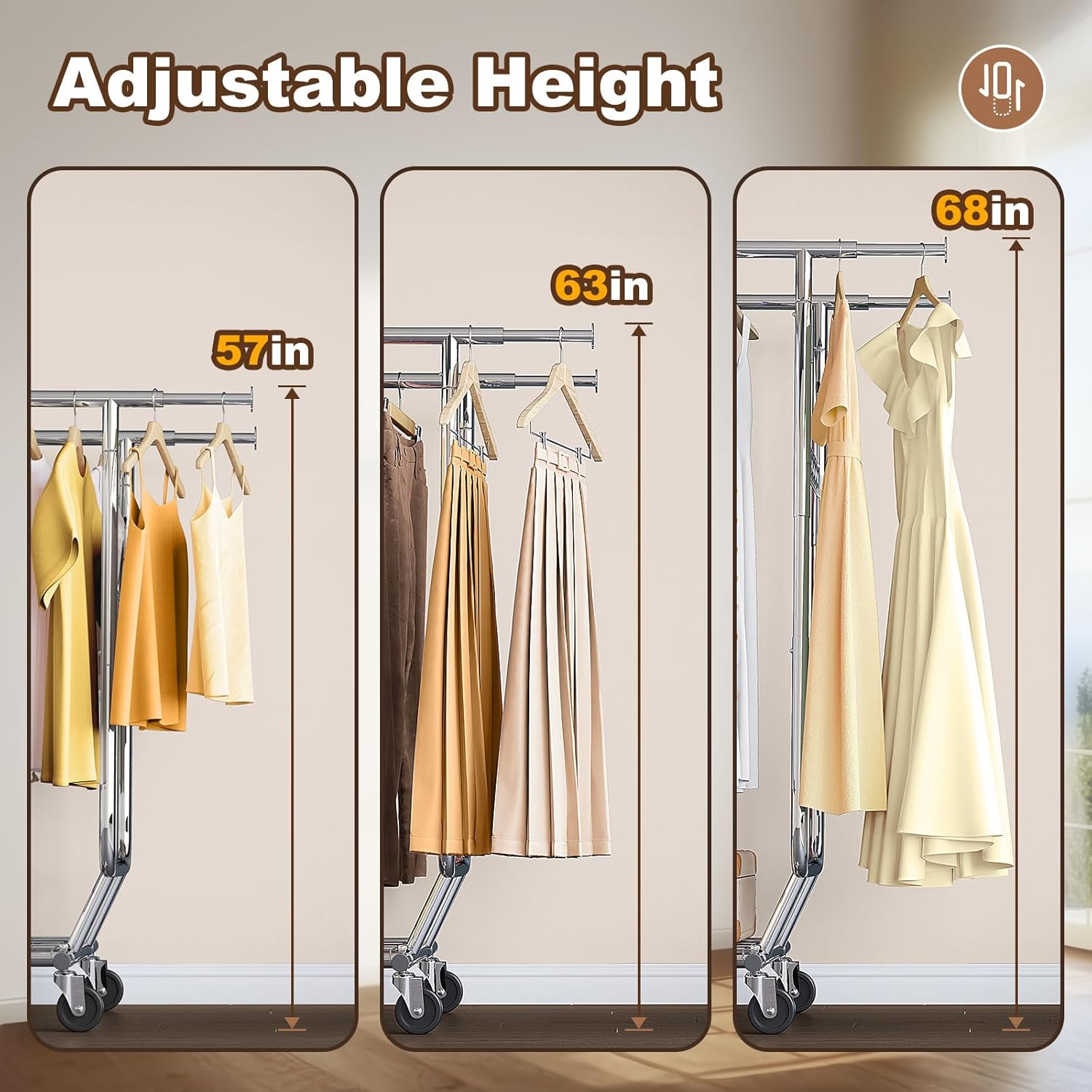 HOKEEPER 600 lbs Commercial Clothing Garment Rack with Shelves Clothing Racks on Wheels Rolling Closet Clothes Rack Heavy Duty Portable Collapsible Adjustable, Chrome Finish