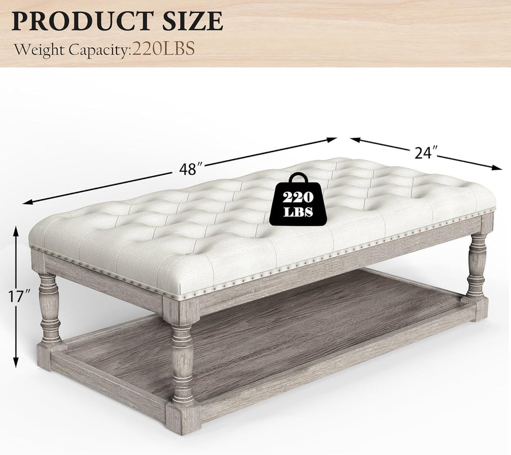 Ottoman Coffee Table, Large Rectangle Ottoman with Storage - Upholstered Cush...