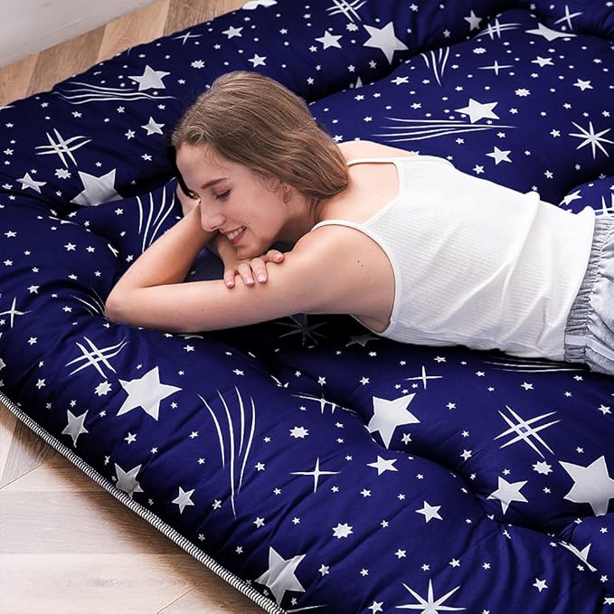 MAXYOYO Japanese Floor Mattress Futon Mattress, 4" Thicken Tatami Mat Sleeping Pad Foldable Roll Up Mat Boys Girls Dormitory Pad Kids Floor Lounger Pillow Bed, Charcoal Grey, Queen Size