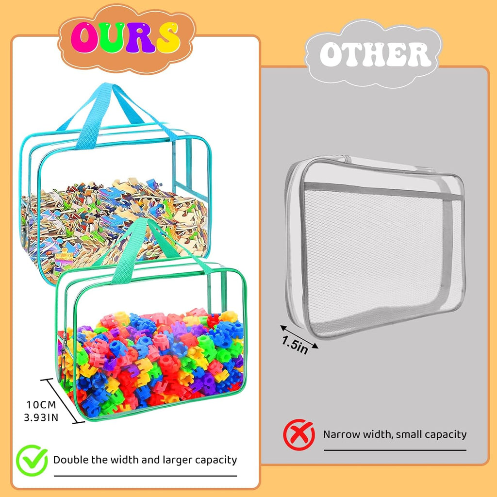 8 Packs 8 Colors Large Toy Storage Bags, Reusable Clear PVC Board Game Storage, Toy Organizers and Storage Bags with Zipper for Building Blocks, Puzzle and Handmade Accessories, Clear Toiletry Bag