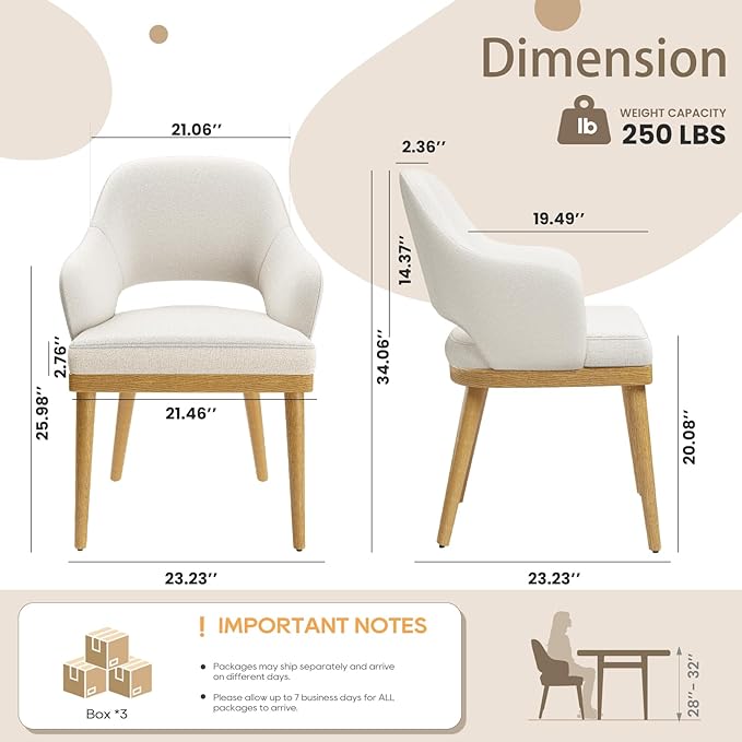 Wooden Dining Chairs Set of 6, Modern Fabric Upholstered Dining Room Chair, Kitchen Side Chairs, Farmhouse Dinner Chair with Open Back for Kitchen, Beige