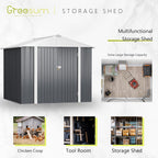 Greesum 8x6FT Outdoor Storage Shed, Utility Tool Shed with Sloping Roof, Metal Storaged Garden Shed with Door & Lock for Patio Storage, Gray