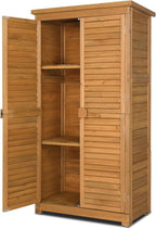 Outvita Outdoor Storage Cabinet, 63in Wooden Garden Tools Shed with 2 Lockable Doors, 3 Adjustable Shelves, Waterproof Roof for Yard Garge Patio Deck Porch, Natural