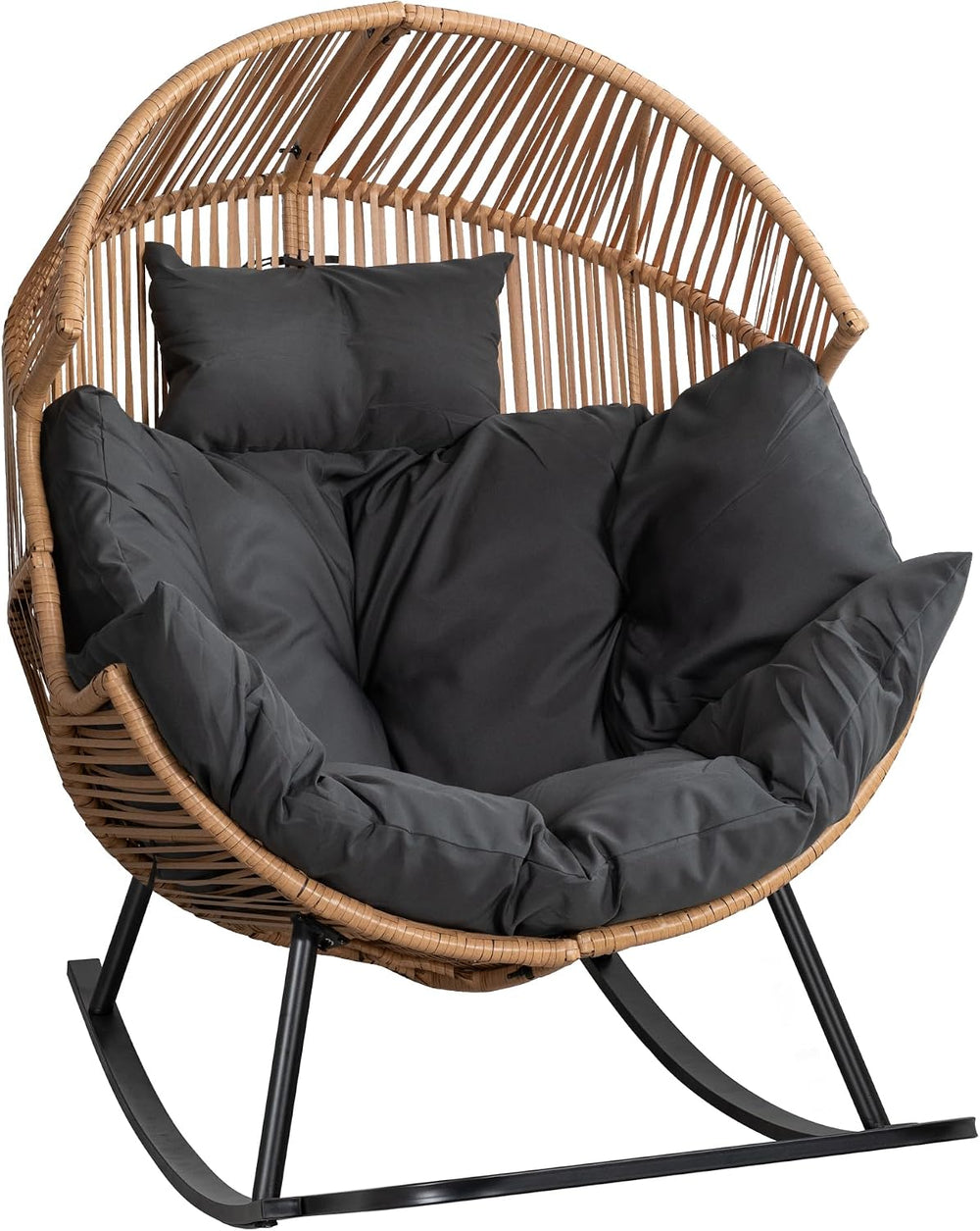 Shintenchi Wicker Egg Chair, Outdoor Indoor Rocking Chair, Large PE Rattan Ro...