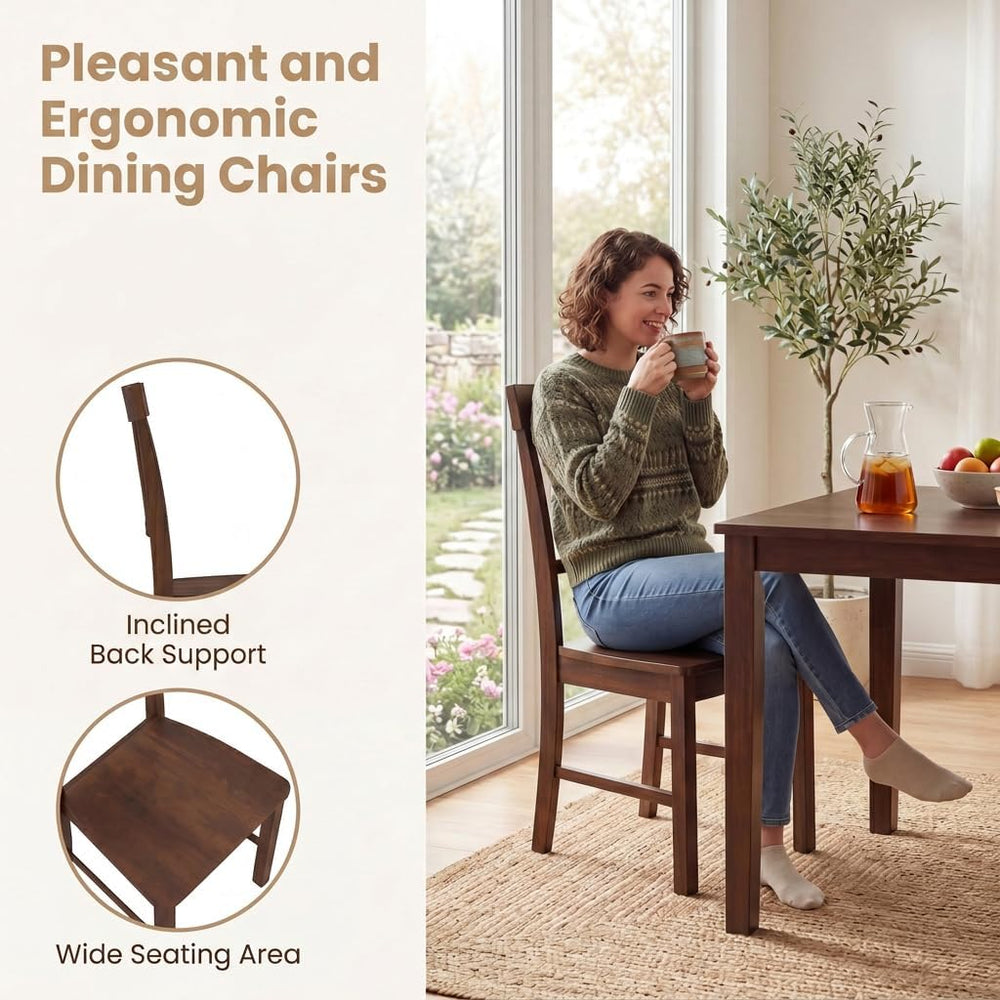 COSTWAY Wood Dining Chairs Set of 4, Solid Rubber Wood Kitchen Side Chair w/W...