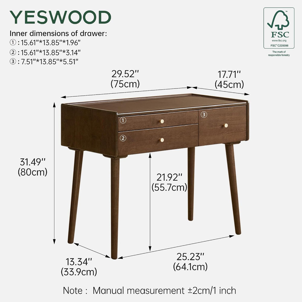 Vanity Desk, Solid Rubberwood Dressing Table, Study Desk and Vanity Table for...
