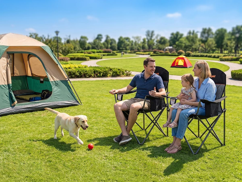 Padded Camping Chair with Sturdy Armrests, Heavy Duty Folding Chair for Adult...