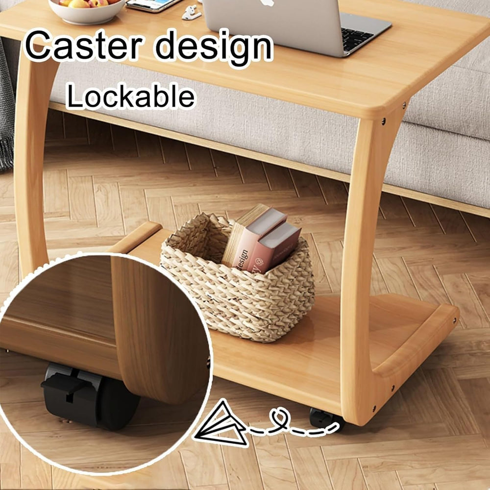 C-Shaped Rolling Sofa Side Table with Wheels, Mobile Snack End Table, Portabl...