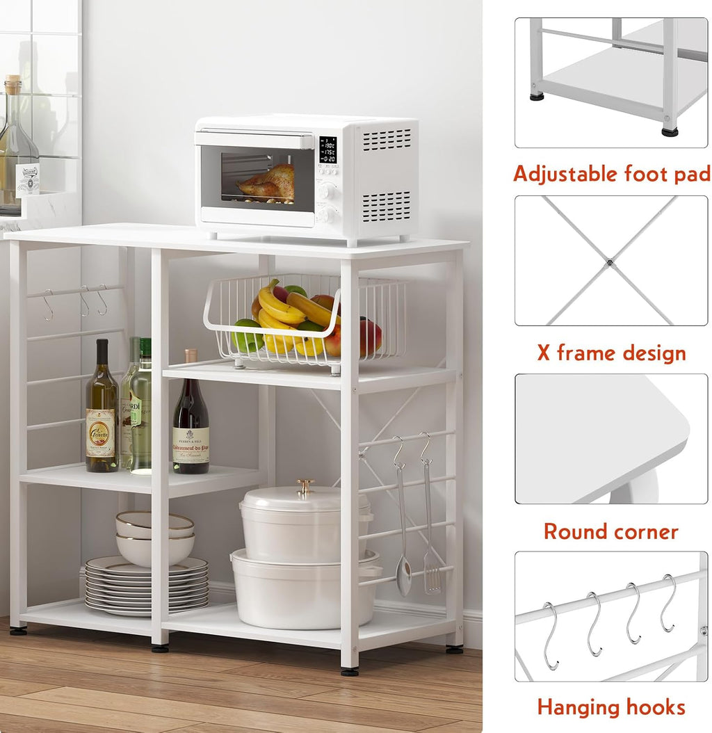 soges 35.4 Inch Kitchen Shelf Baker's Rack Utility Microwave Oven Stand Kitchen Island Storage Cart Rack, White