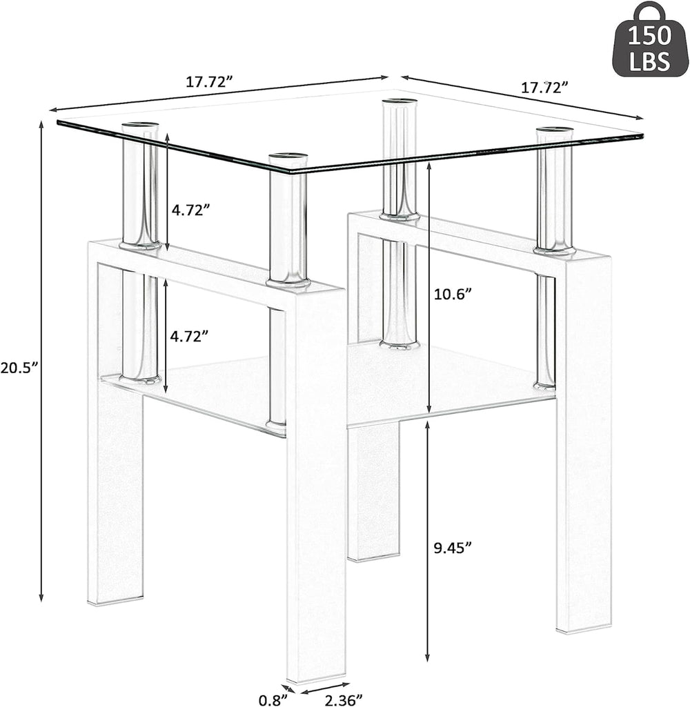 BIGTO 2 Pcs Tempered Glass Side Table, End Table for Living Room, Sofa Table ...