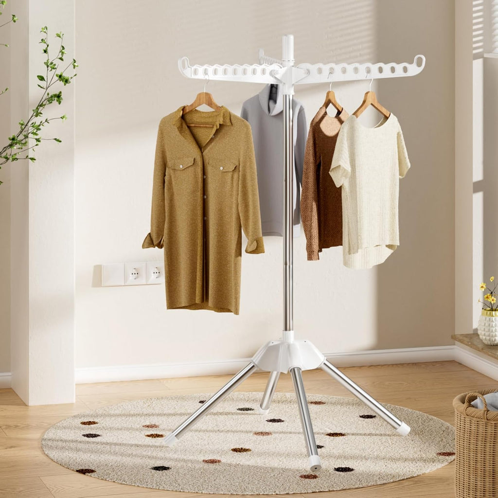 Abiglifty Rotatable and Foldable Clothes Drying Rack, Space Saving Free Standing Laundry Drying Rack for Indoor, Balcony, 1 Layer