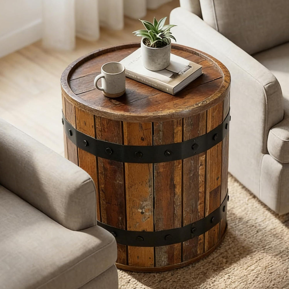 Tribesigns Barrel Side Table with Hidden Storage, 19.68" Farmhouse Round...