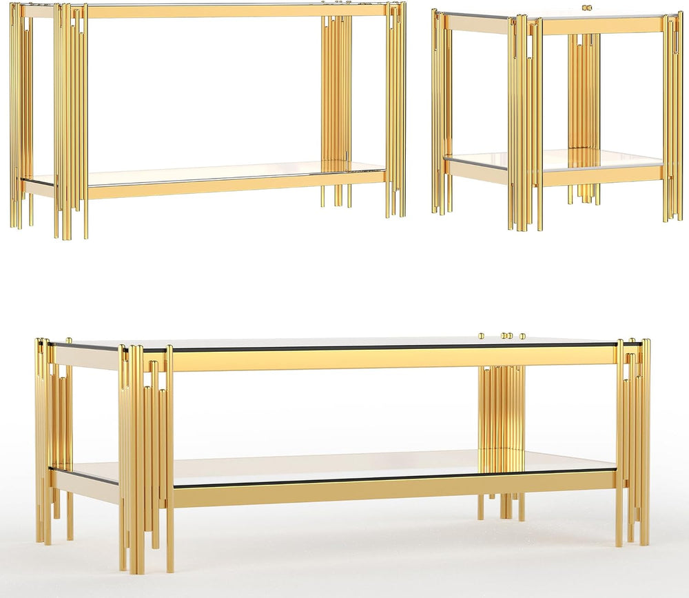 3 Piece Living Room Table Set, 1 Coffee Table, 1 End Table and 1 Console, Ele...
