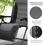 Nestl Padded Oversized Zero Gravity Chair, XL Folding Outdoor Lounge Chair | Adjustable Headrest, Cup Holder & Side Tray, Support 330 LBS, Anti Gravity Reclining, For Patio, Camping & Beach, Black/Grey