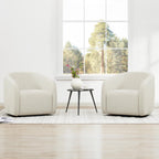 Watson & Whitely Swivel Accent Chairs Set of 2, Modern Upholstered Fabric Barrel Chair Armchair for Living Room, Bedroom, Fully Assembled, Fabric in Cream