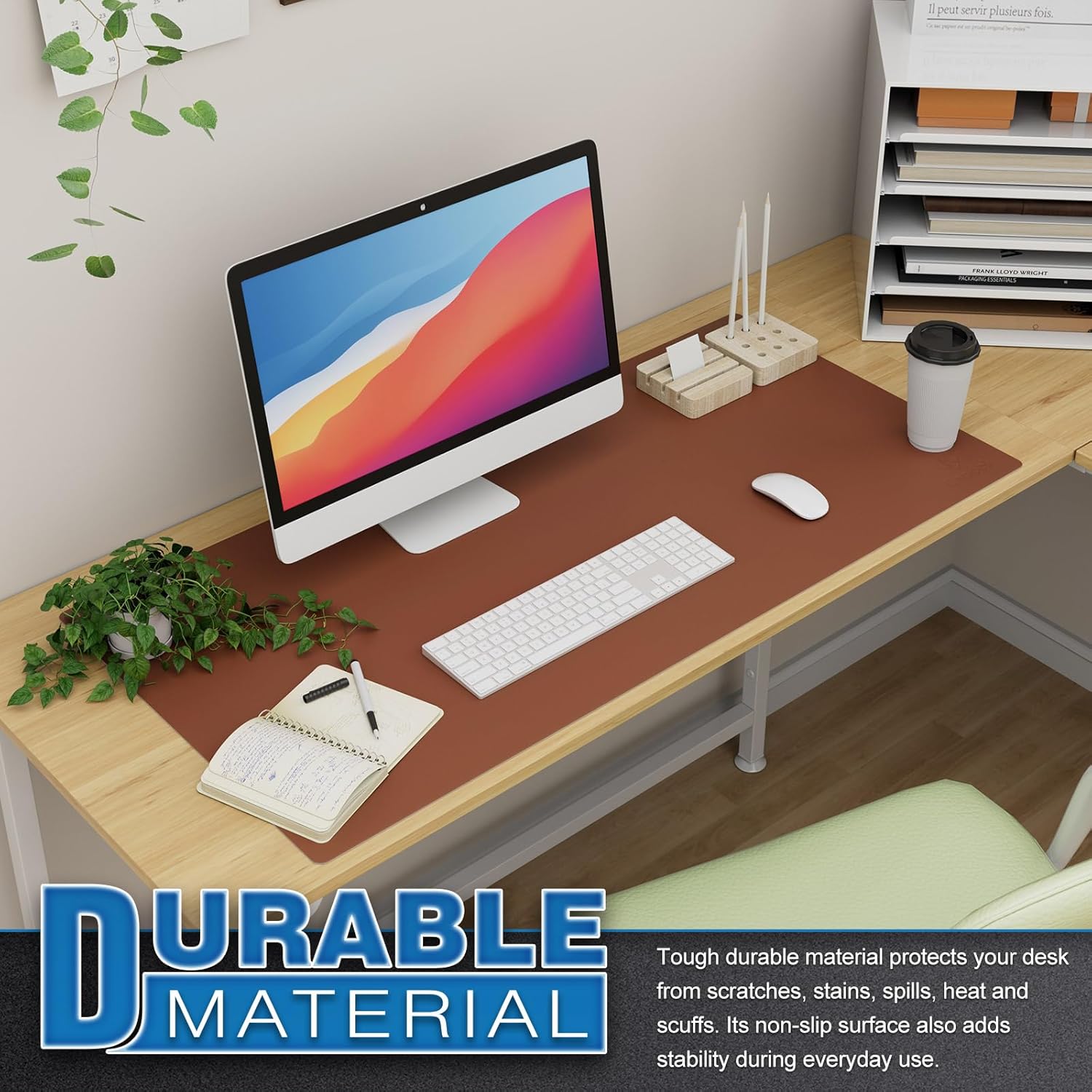 K KNODEL Large Office Leather Desk Mat, Mouse and Keyboard Pad, Computer and Laptop Mat, Desktop Protector and Cover, Writing Pad and Blotter (35.4"x17", Brown)