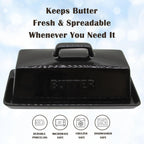 Ceramic Butter Dish With Lid for Countertop, Covered Butter Holder With Lid, Black Butter Container, Butter Tray With Handle