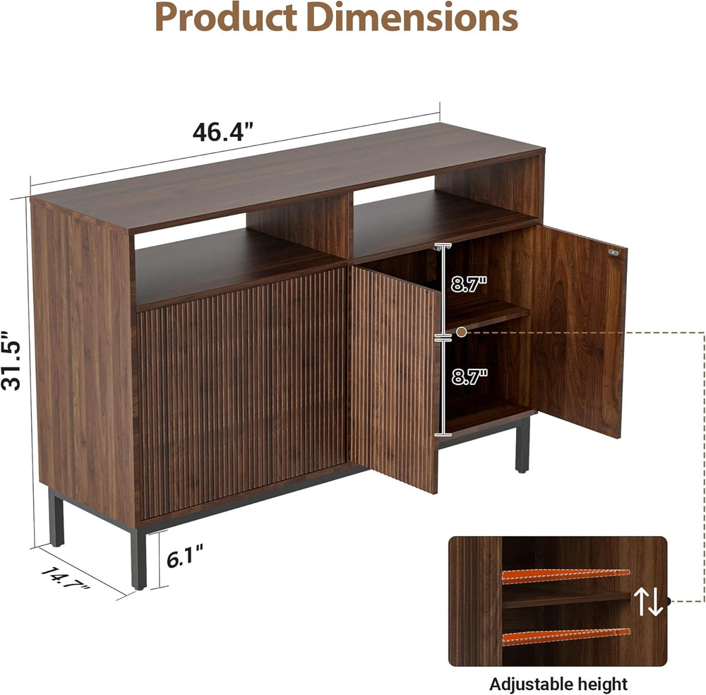 Mericonia Farmhouse Buffet Sideboard Cabinet with Storage, Fluted Coffee Bar ...