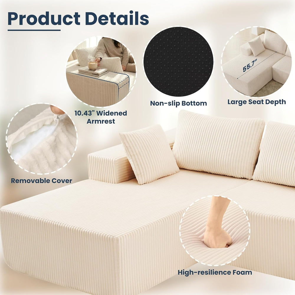 DUMOS 108" L-Shaped Sectional Couch, Left Facing Chaise | Upholstered Co...