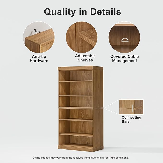 31" Wooden Book Shelf, 2 Shelf Bookcase, Modern Bookshelf with Adjustable Shelf for Home Office, Study Room, Oak