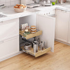 Pull Out Cabinet Organizer,Heavy-Duty Slide Out Shelf, Wood and Wire Basket, Pull Out Drawer for for Kitchen Under Sink Space, Pantry, Bathroom, 2 Tie 11 * 21 in