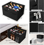 Shoe Organizer for Closet, Foldable Shoe Box with Adjustable Dividers and Clear Cover, Space Saving Shoe Storage Organizer Cabinet with Reinforced Handles, Fits 16 Pairs, Black, TP09B