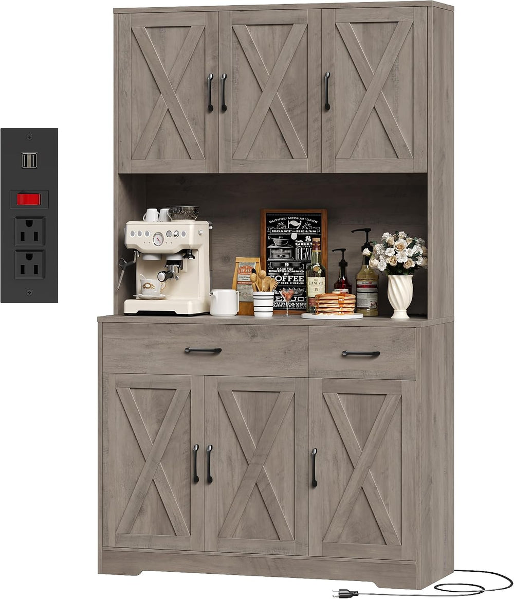 HOSTACK 71" H Kitchen Pantry Storage Cabinet, Farmhouse Hutch Cabinet, G...