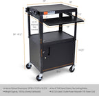Stand Steady AV Cart with Locking Cabinet, Adjustable Height, UL Certified, Steel Frame, Black