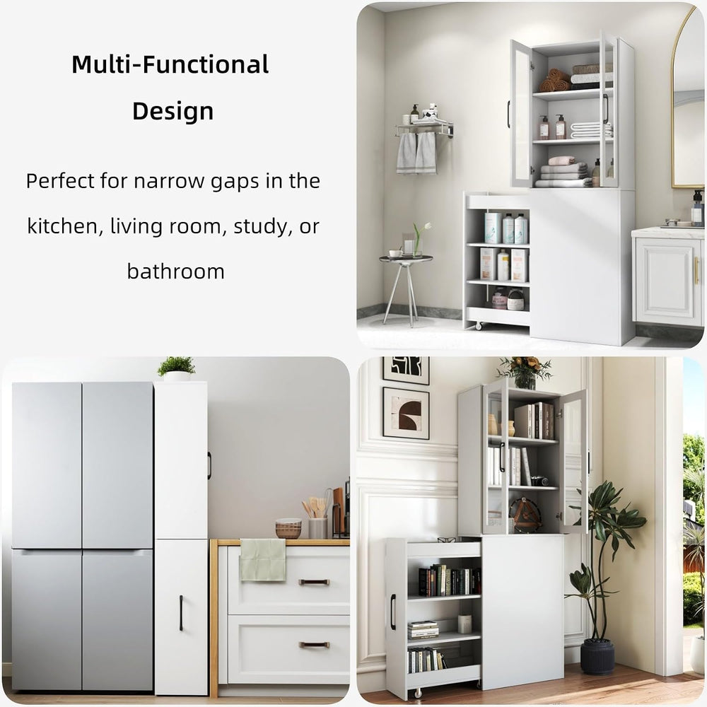 KEIKI 70.87" H Kitchen Pantry Storage Cabinet with Pull-Out Shelf, Glass...