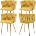 Velvet Dining Chairs Set of 4, Modern Upholstered Dining Chairs with Gold Metal Legs for Dining Room, Vanity, Kitchen, Living Room(Yellow)