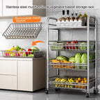 304 Stainless Steel Rolling Cart, Utility Kitchen Storage Carts with Wheels, Metal Kitchen Island, Storage Cart for Dining Room, Room, Laundry Room