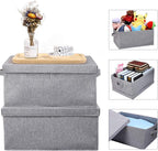 HOONEX Linen Foldable Storage Bins with Lids, 2 Pack, Storage Boxes with Carrying Handles and Sturdy Heavy Cardboard, 16.5" L x 11.8" W x 7.5" H for Shoes, Books, Clothes, Light Grey