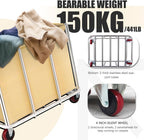 Commercial Laundry Cart with Wheels, 11.35 Bushels Large Roller with Removable Waterproof Canvas Lined Basket, Heavy Duty Stainless Steel for Hotels and Hospitals