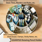 Rotating Desk Organizer, 360° Rotating Pencil Pen Holder for Desk, Desk Organizers and Accessories with 11 Slots Pencil Organizer, Art Supply Storage Box Caddy for Office (Beige)