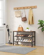 Kitsure Shoe Rack for Closet, Shoe Storage, 29.5" Wide - 3 Tier, Brown | Space-Saving Shoe Organizer with Leveling Feet, Sturdy & Rust-Proof Wooden Shoe Rack for Entryway, Bedroom, Living Room