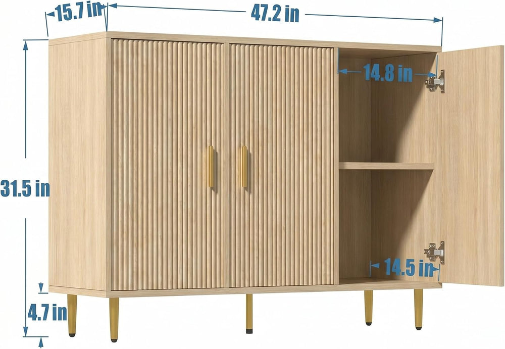 DIYART Oak Sideboard Buffet Cabinet, Accent Coffee Bar Cabinet with 3 Doors, ...