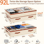 Dolicer 4 Pack Under Bed Storage with Wheels, 6in-10in Height Adjustable Underbed Storage Containers, 92L XXXL Under Bed Drawers Rolling Bin with Clear Lids for Dorm Shoes Clothes Organizers(Beige)