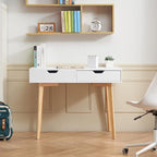 VEVOR Small Desk with Drawers, Kids Desk for Bedroom, Wooden Simple Study Table for Drawing, Reading, Writing, Rectangle MDF Furniture Study Storage Table for Home, Office, White + Wood