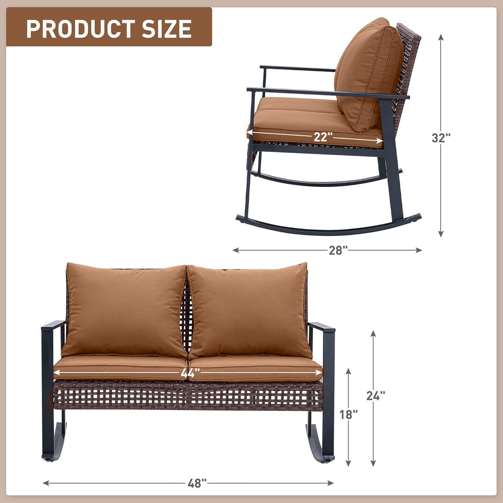 Ainfox Outdoor Wicker Loveseat Rocking Chair, Patio Rattan Rocker Chair with ...