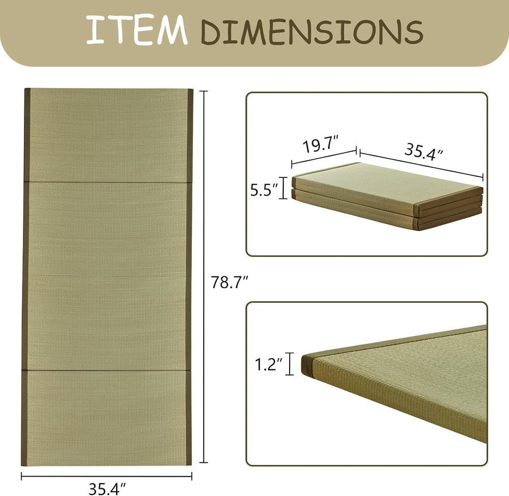 HAGiHARA Japanese Tatami Mat, Folding Rush Grass Floor Mattress | Extra Long ...