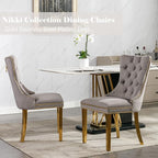 Grey Velvet Dining Chairs Set of 2, Upholstered Dining Room Chairs with Back Ring Pull Trim and Golden Stainless Steel Legs,Modern Kitchen Chairs for Dining Room,Living Room,Kitchen(Grey)
