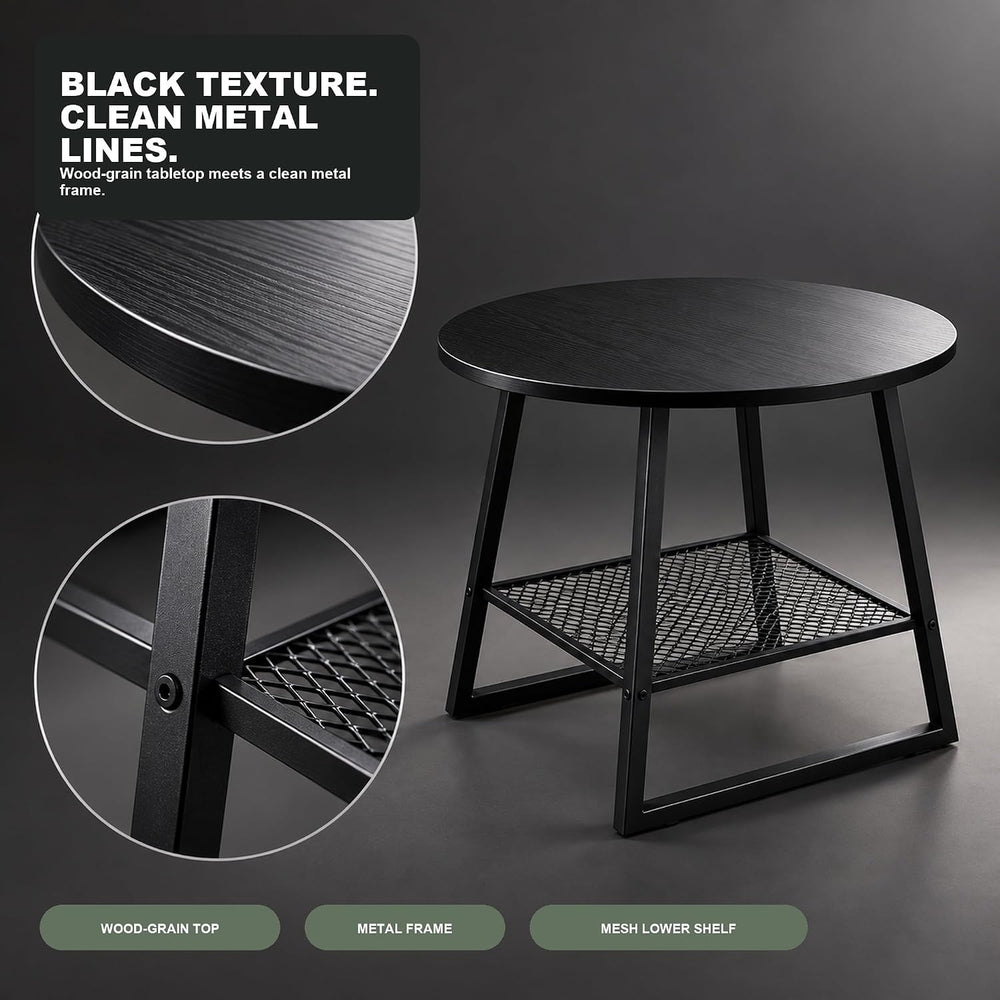 Lightdot 24-Inch 2-Tier Round Side Table with Storage Shelf