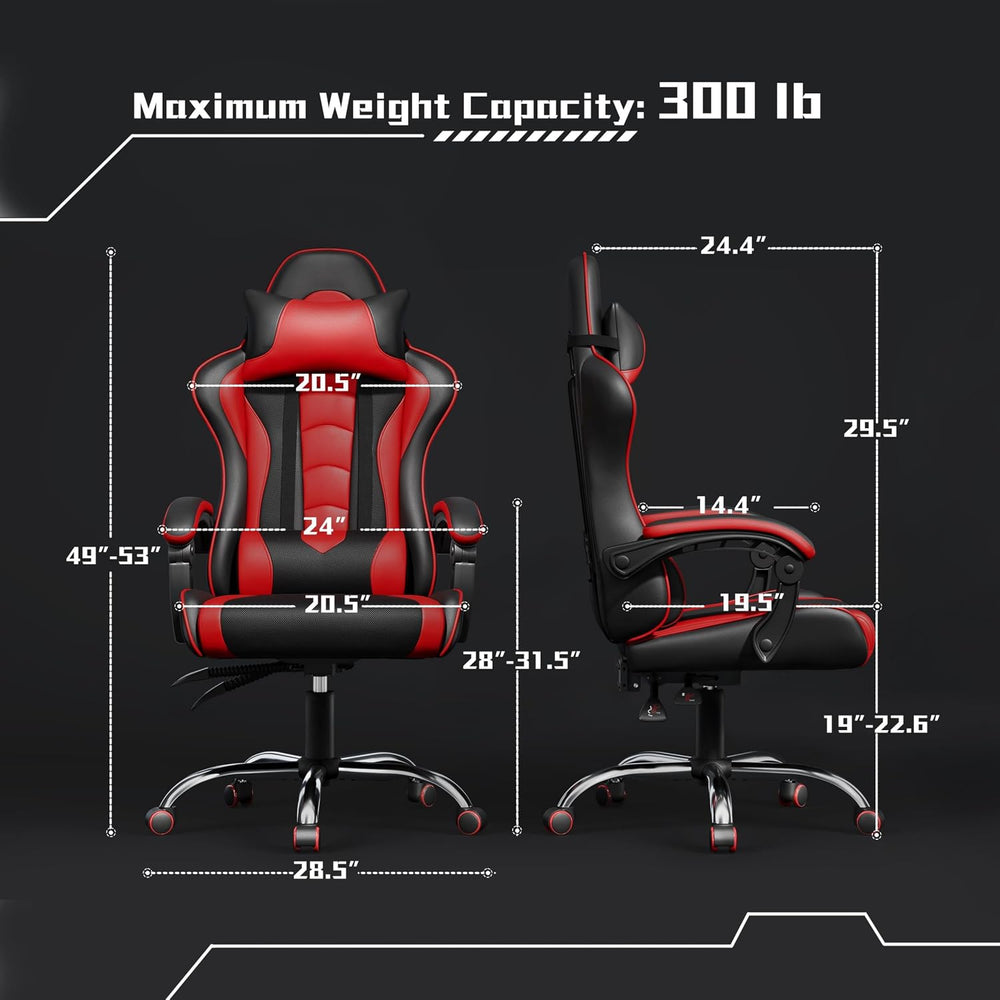 Yaheetech Gaming Chair with Massage Lumbar Pillow High Back Reclining Red | P...