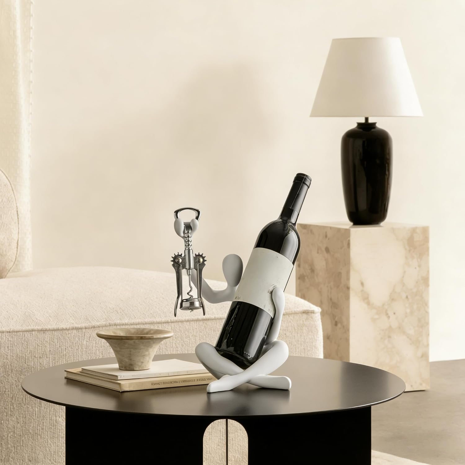 XINXUAN Abstract Wine Bottle Holder Home Decor, Resin Hollow-Out Design Decorative Wine Rack (White)