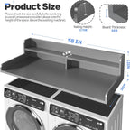 2-Tier Washer and Dryer Countertop with 2.75" H Guard,58" W x 28" D Laundry Countertop Cover with Non-Slip Pad,Large Space Laundry Topper for Folding Clothes Over Washer and Dryer-Grey